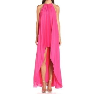 HALSTON pink sunburst pleated dress